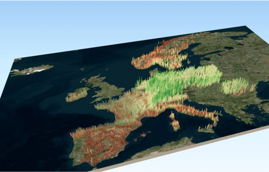 Visualisatie van Europese klimaatdata op 3D-kaart.