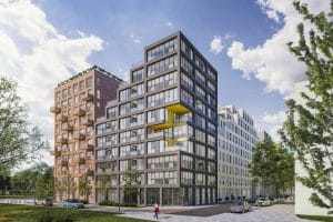 Moderne appartementencomplexen in stedelijke omgeving