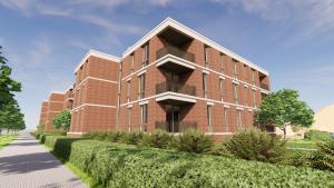 impressie nieuwbouw 3 Modern appartementencomplex met bakstenen en balkons